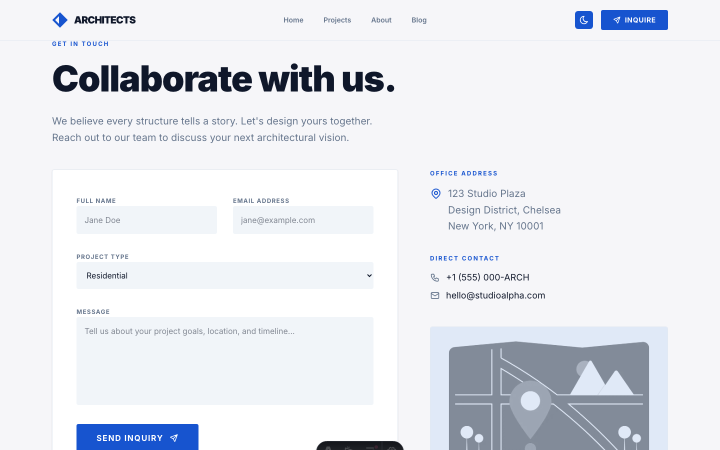 Form & Function Architects website template — page 4