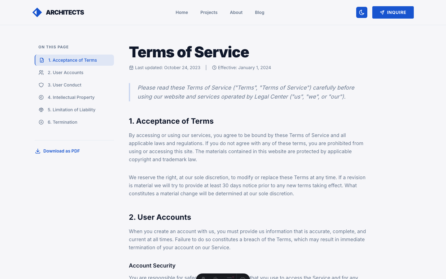 Form & Function Architects website template — page 7