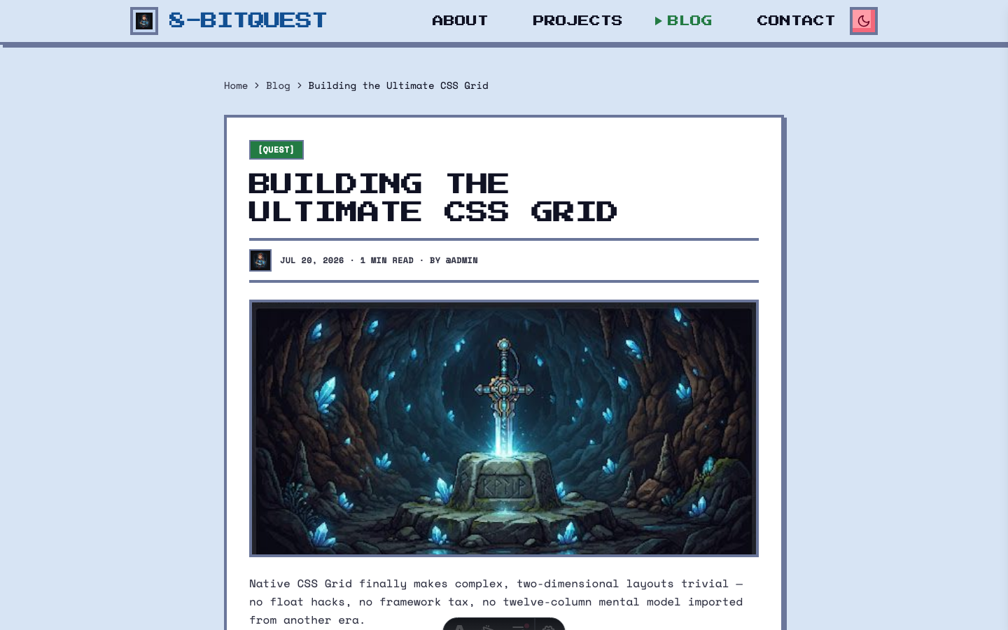 8-Bit Quest website template — page 4