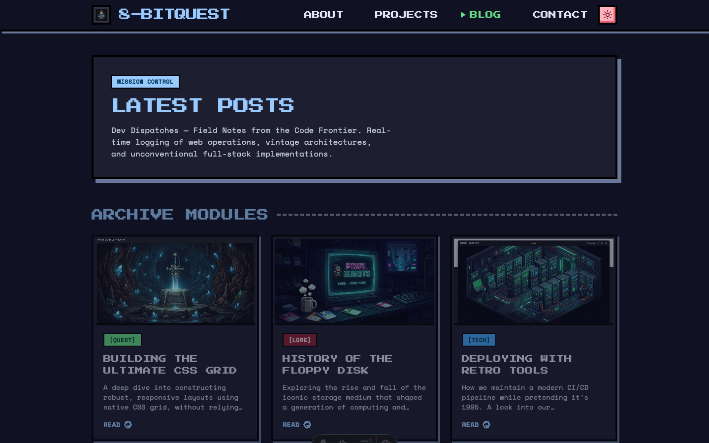 8-Bit Quest website template — page 5
