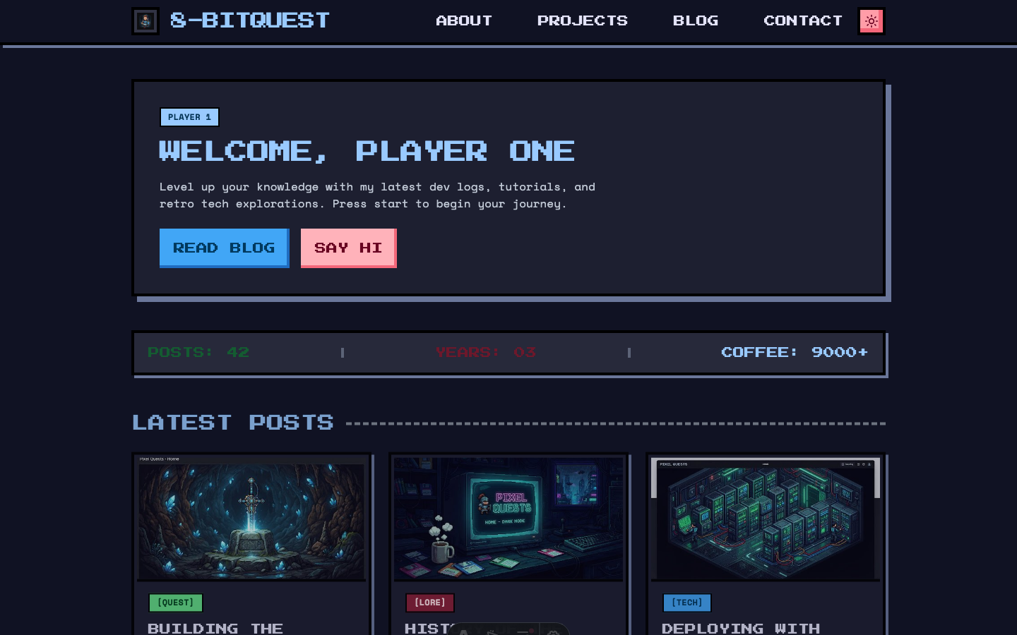 8-Bit Quest website template — page 2
