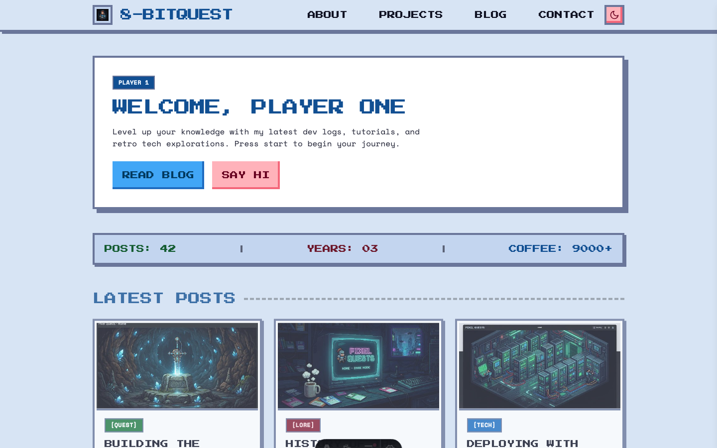 8-Bit Quest website template preview