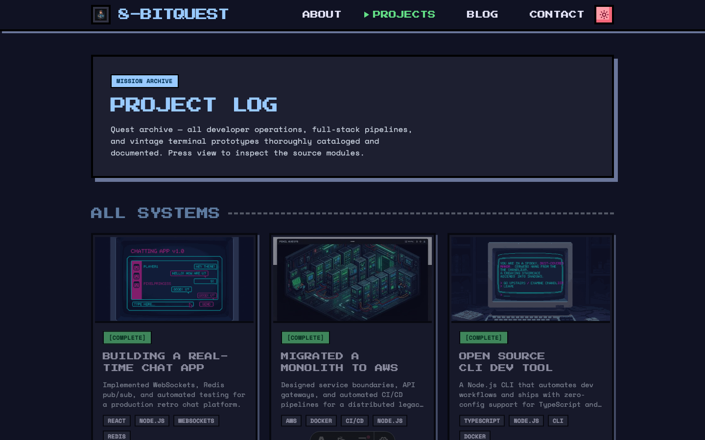 8-Bit Quest website template — page 7