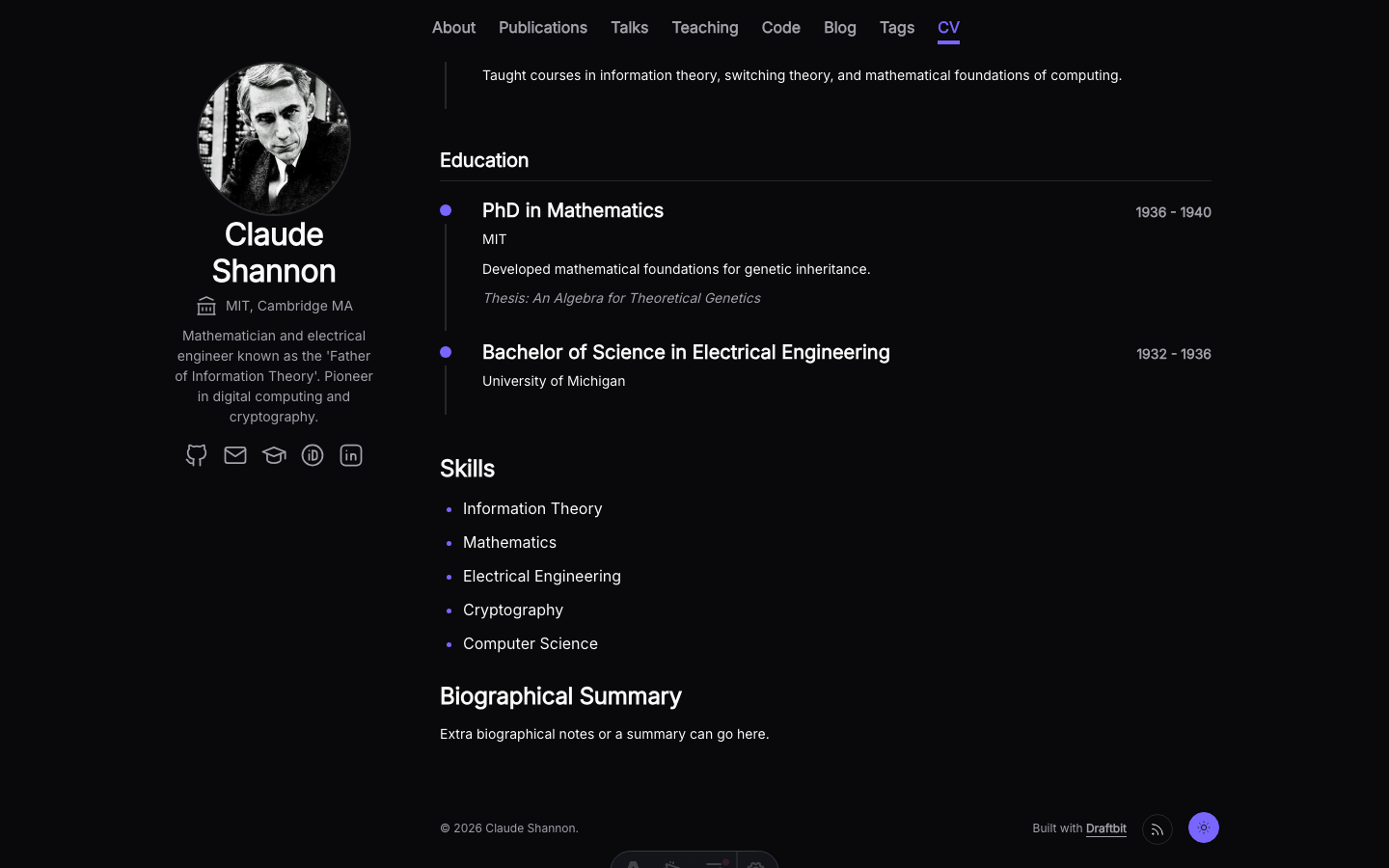 Academic Portfolio website template — page 3