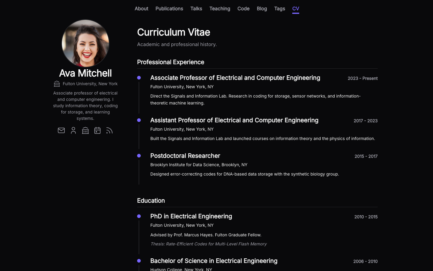 Academic Portfolio website template preview 3