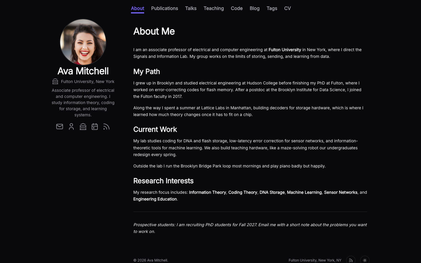 Academic Portfolio website template preview 2
