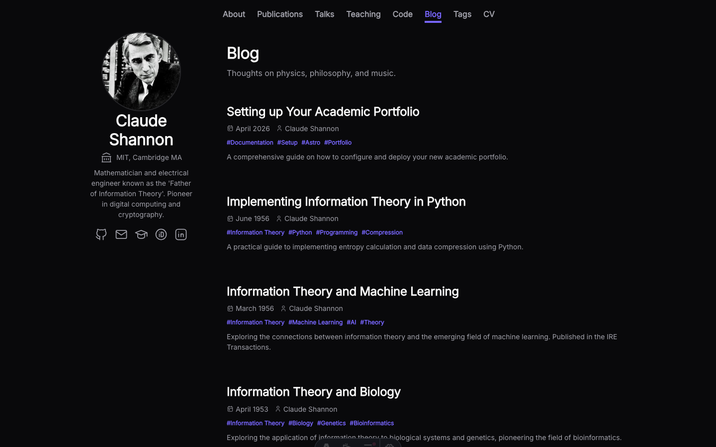 Academic Portfolio website template — page 4
