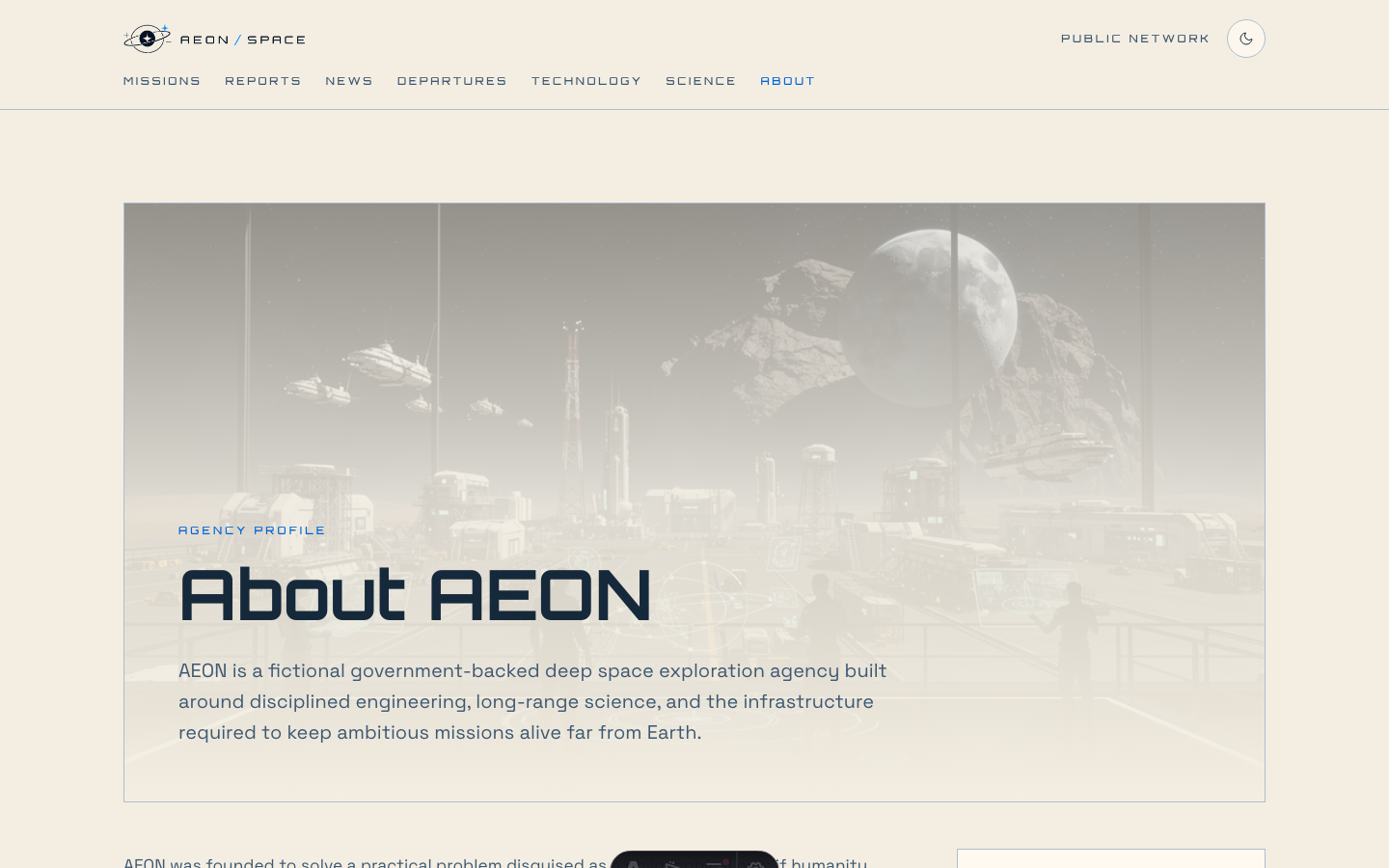 Aeon Space Agency website template — page 3
