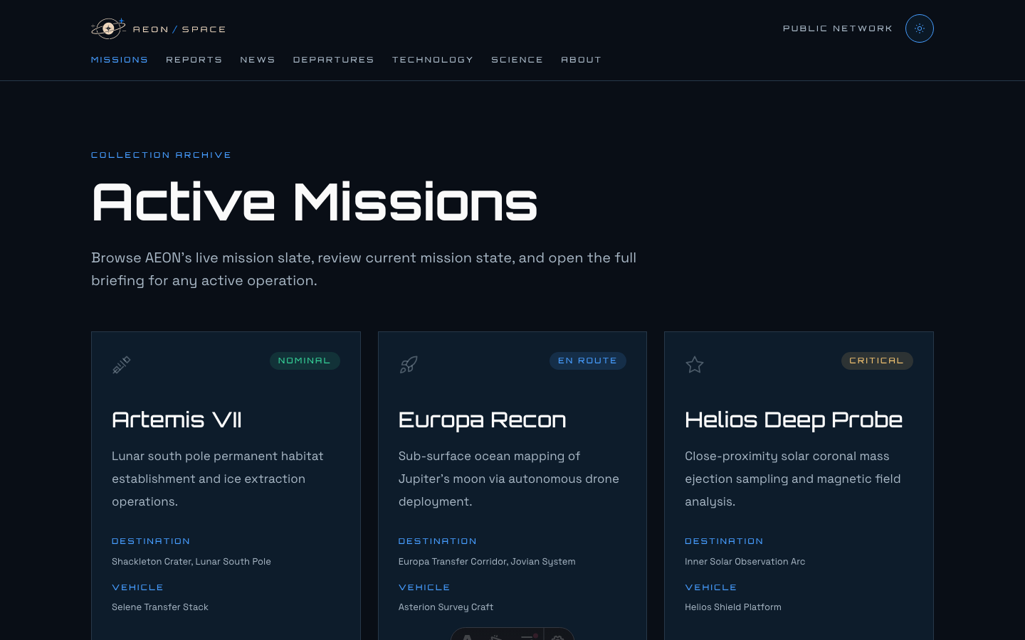 Aeon Space Agency website template — page 5