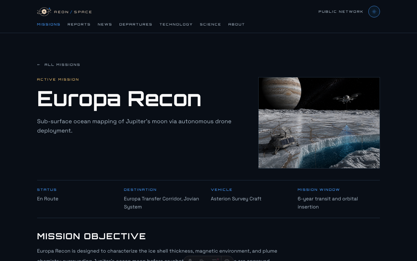 Aeon Space Agency website template — page 6