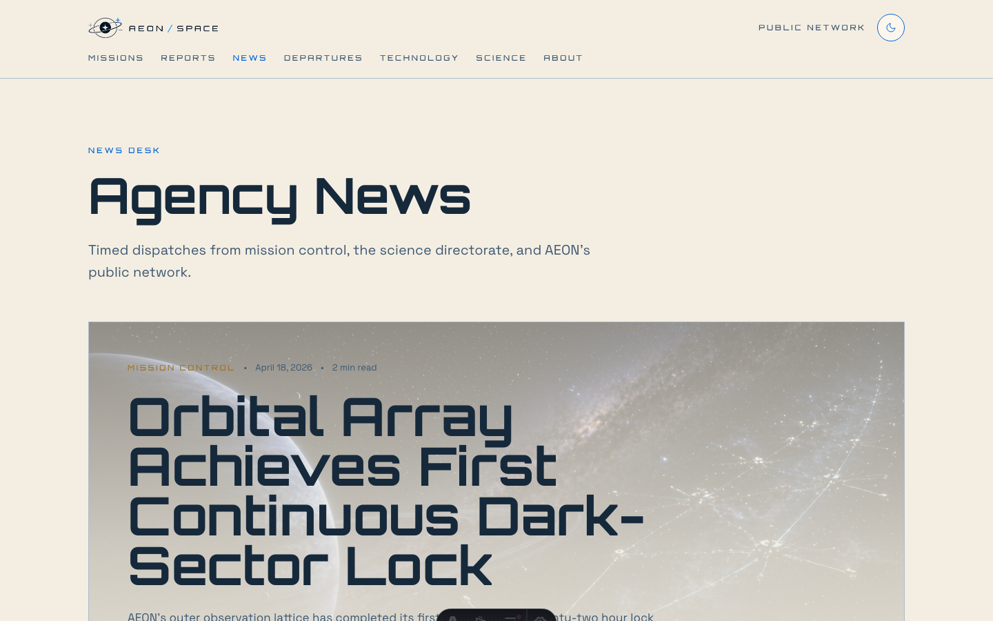 Aeon Space Agency website template — page 7