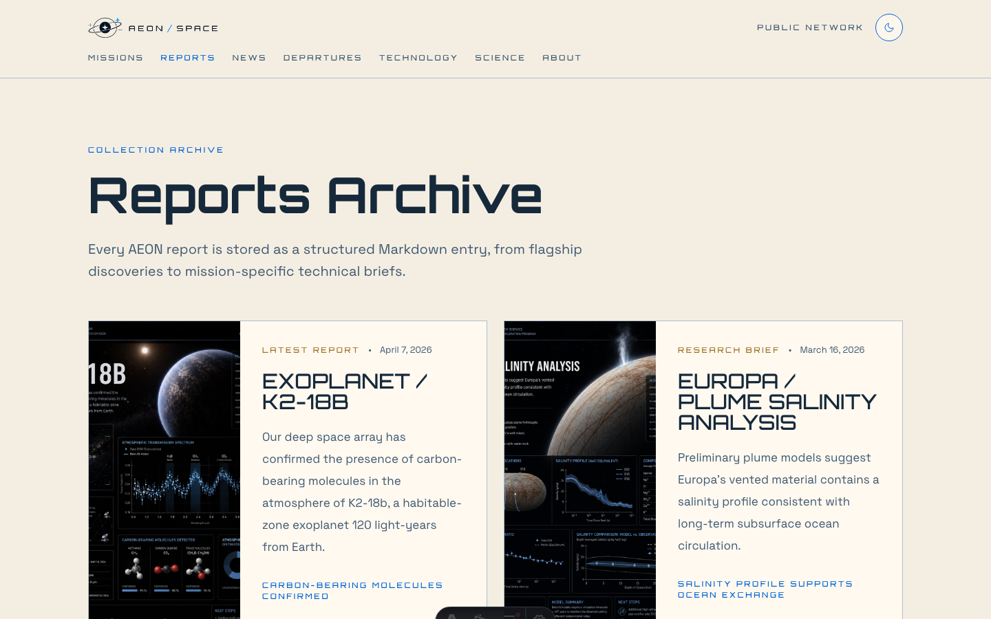 Aeon Space Agency website template — page 8