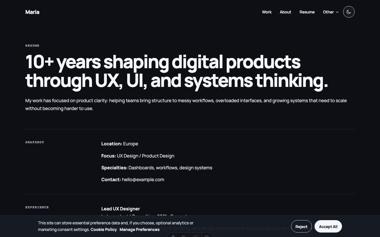 Alba website template — page 6