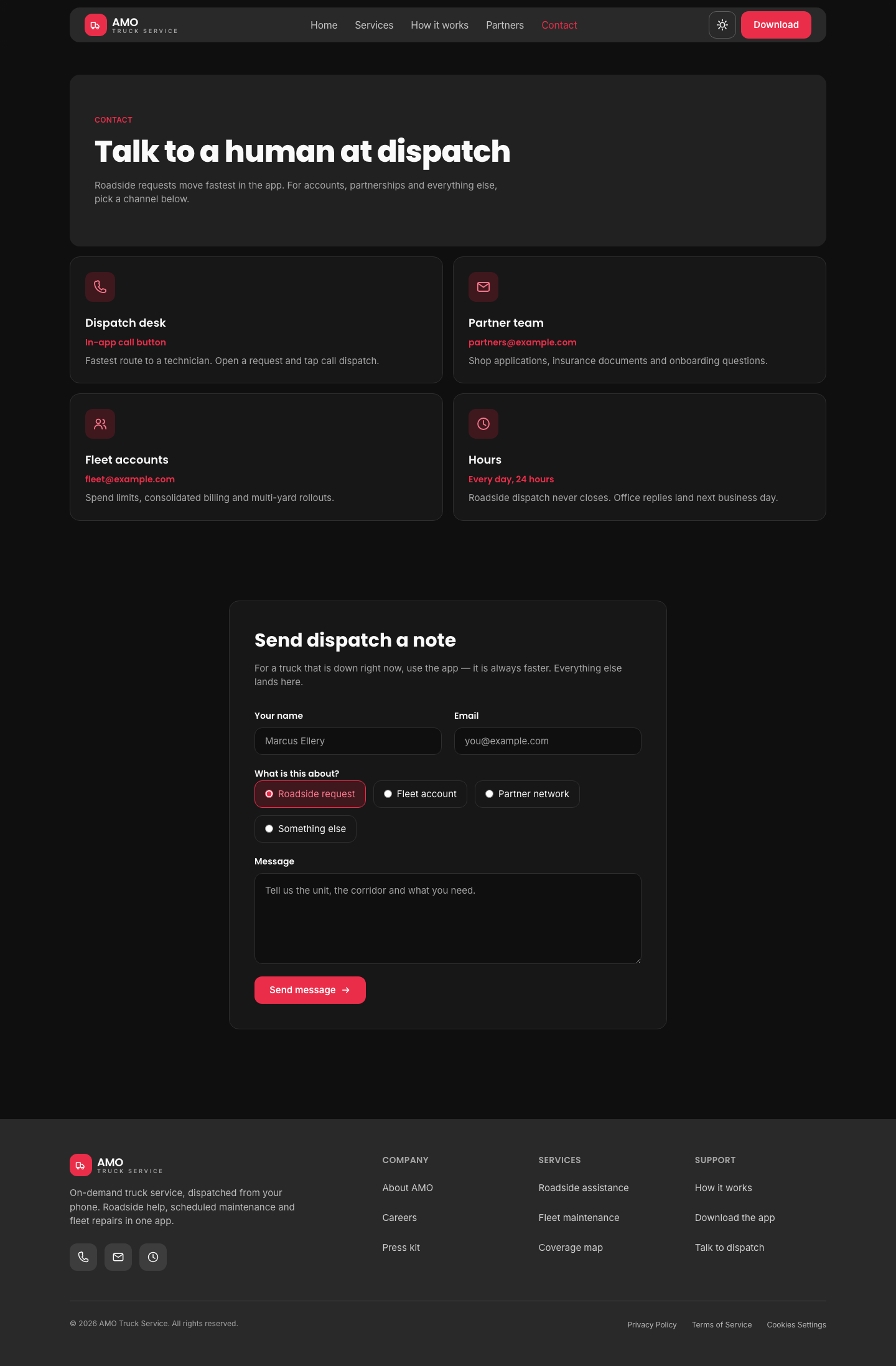AMO Truck Service - Cards website template preview 6