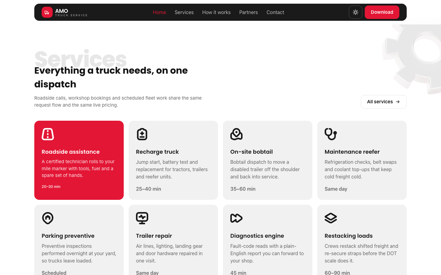 AMO Truck Service - Cards website template preview 5