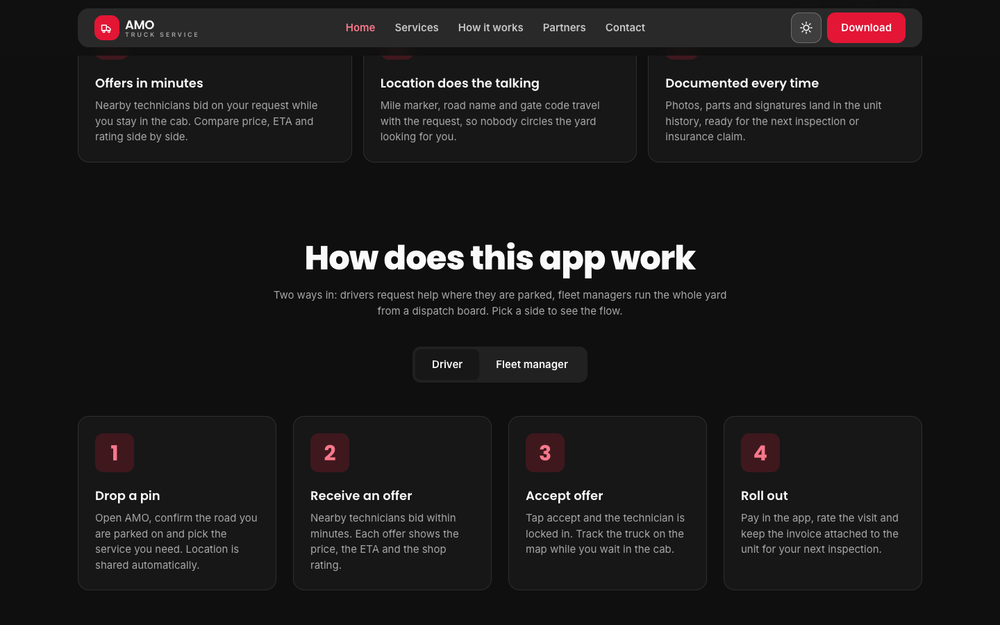 AMO Truck Service - Cards website template preview 4
