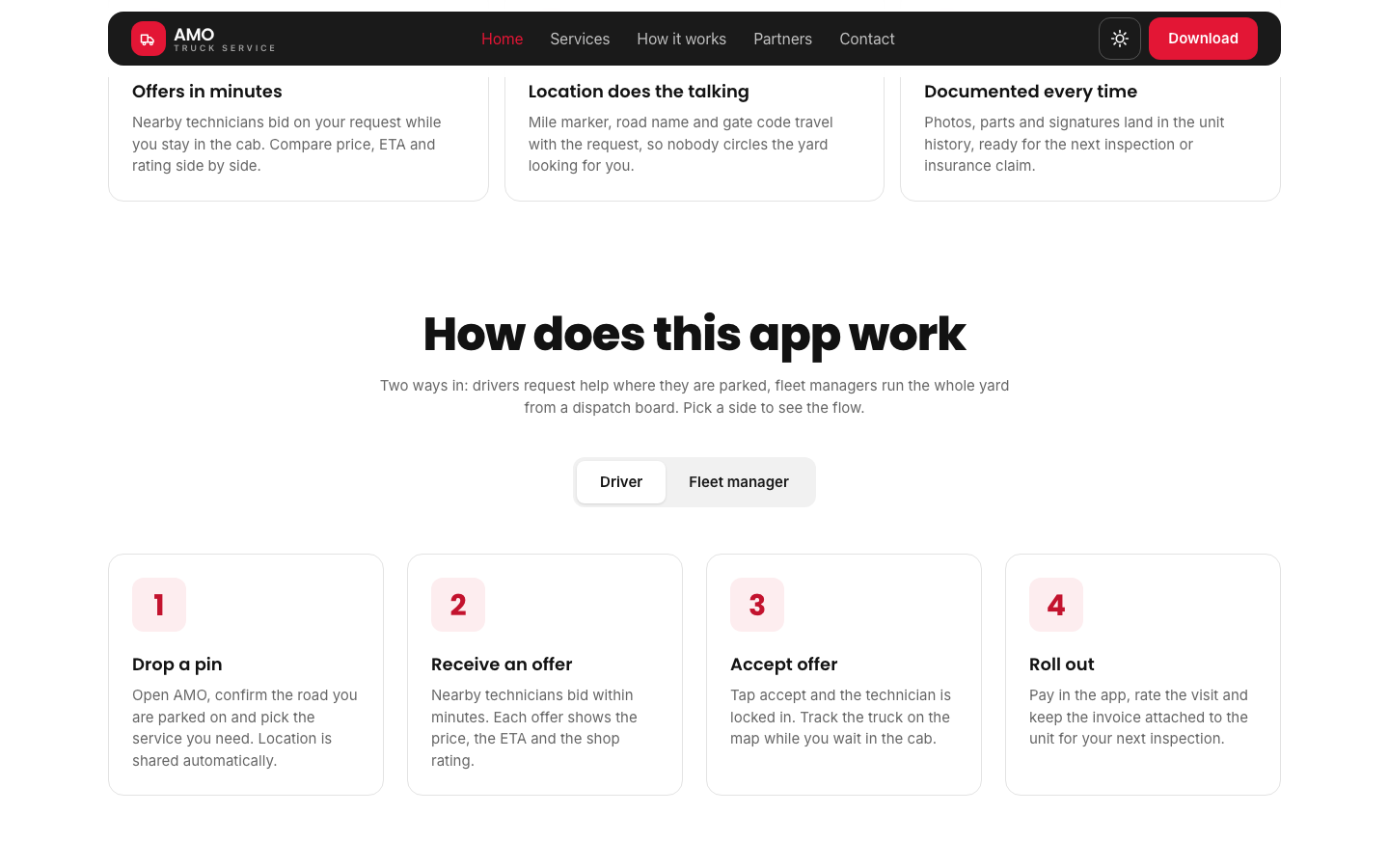 AMO Truck Service - Cards website template preview 3