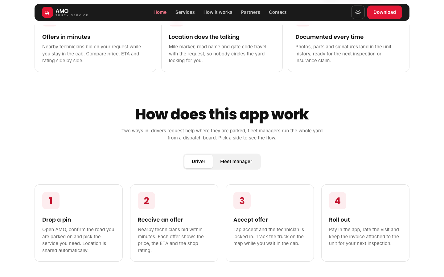 AMO Truck Service - Cards website template preview 3