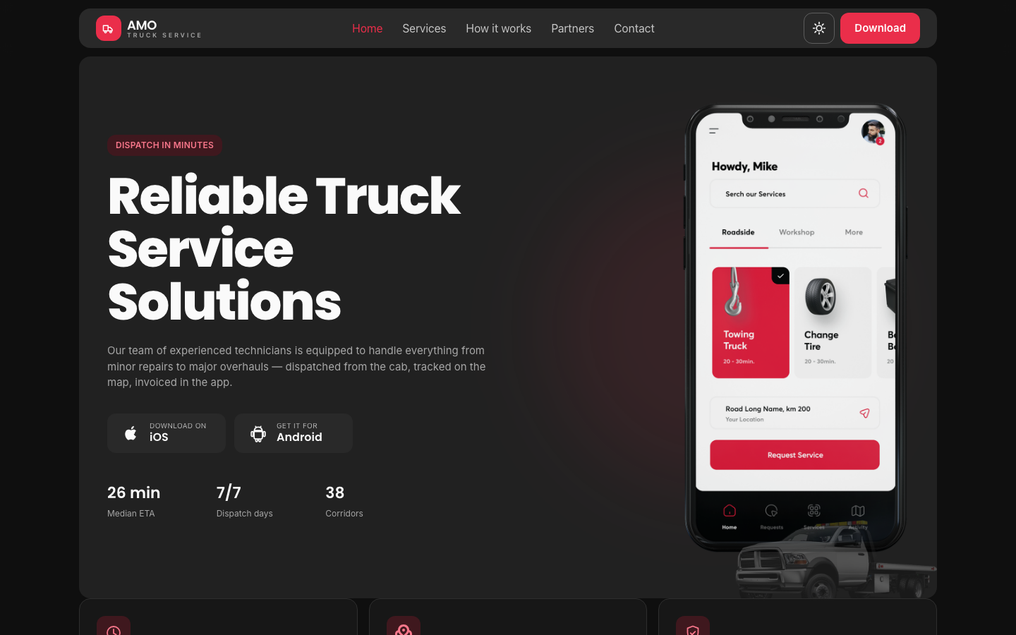 AMO Truck Service - Cards website template preview 2
