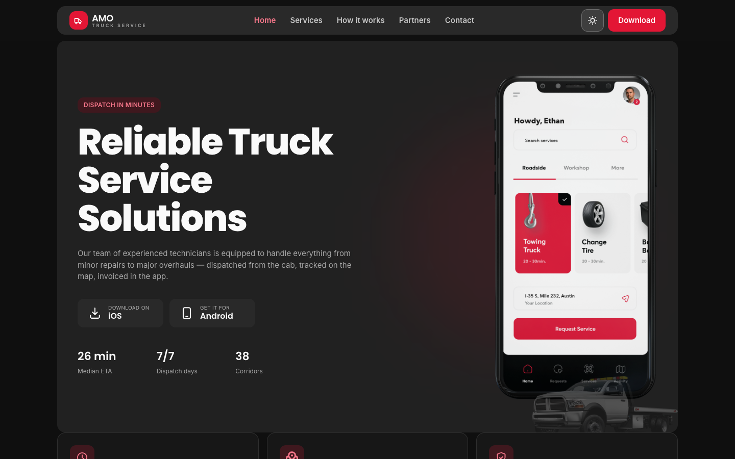 AMO Truck Service - Cards website template preview 2