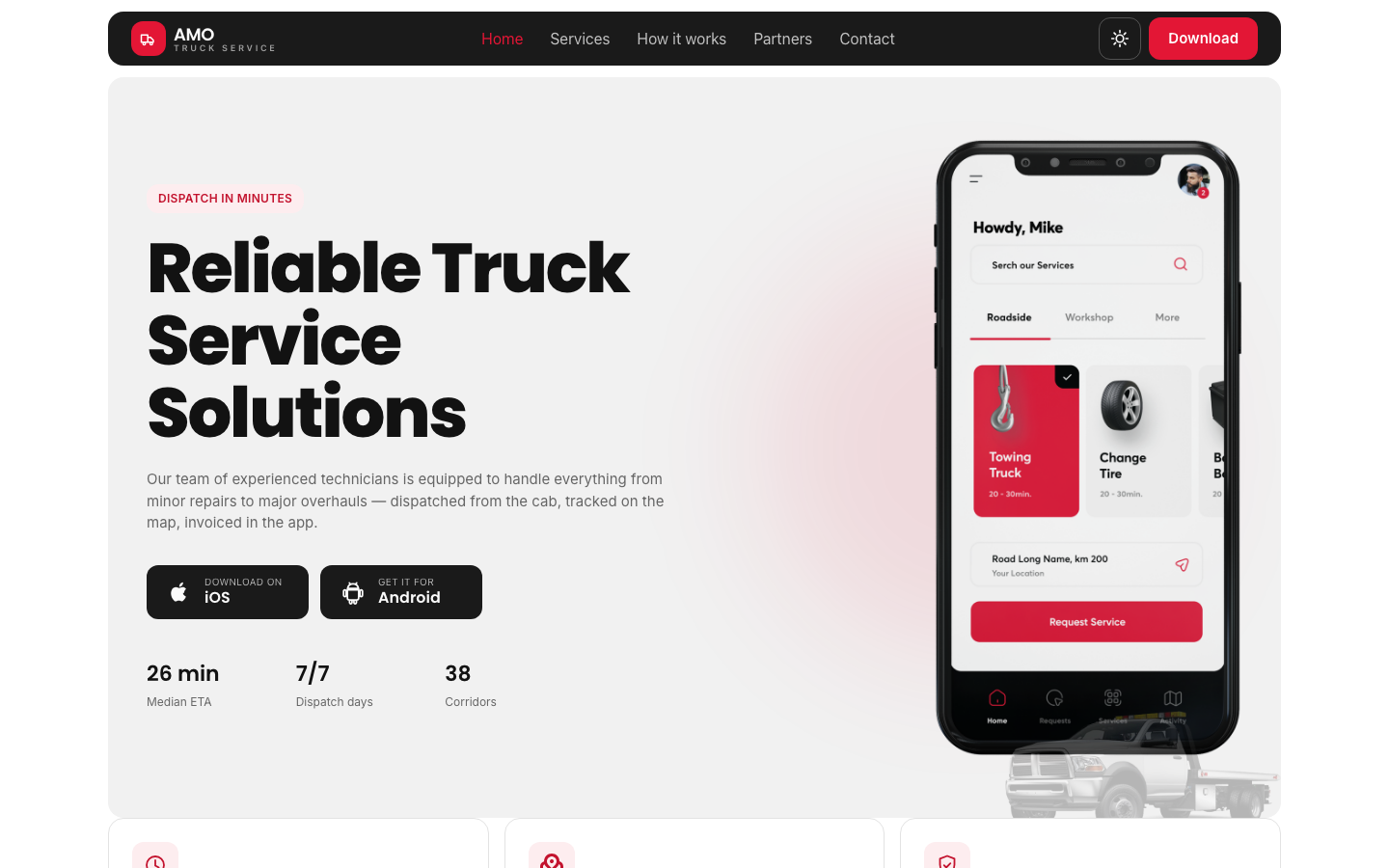 AMO Truck Service - Cards website template preview