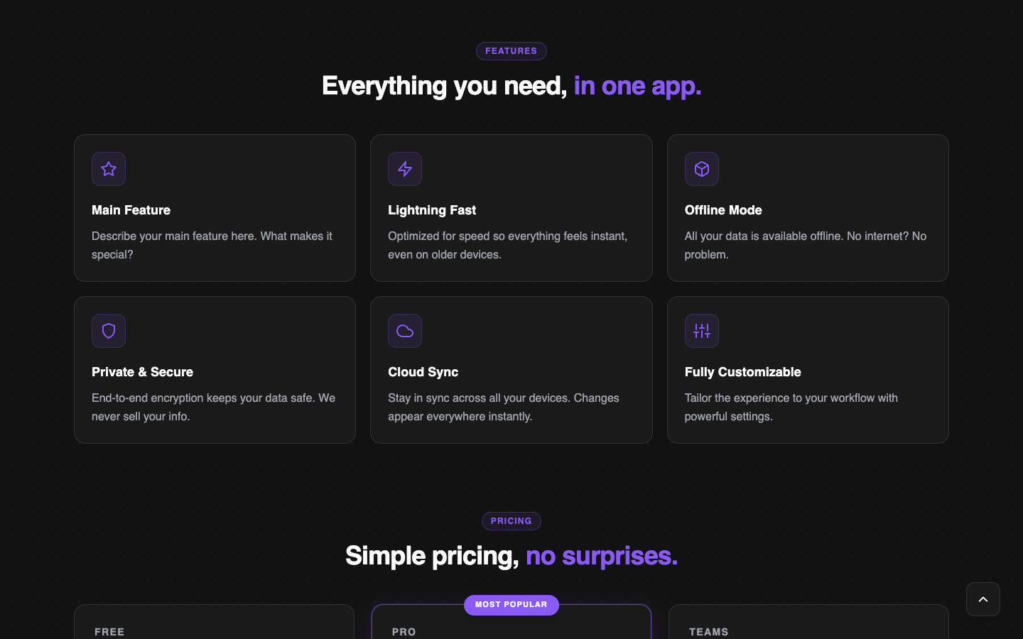 App Landing website template preview 4