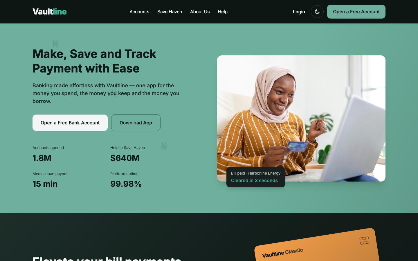 Vaultline website template preview 2