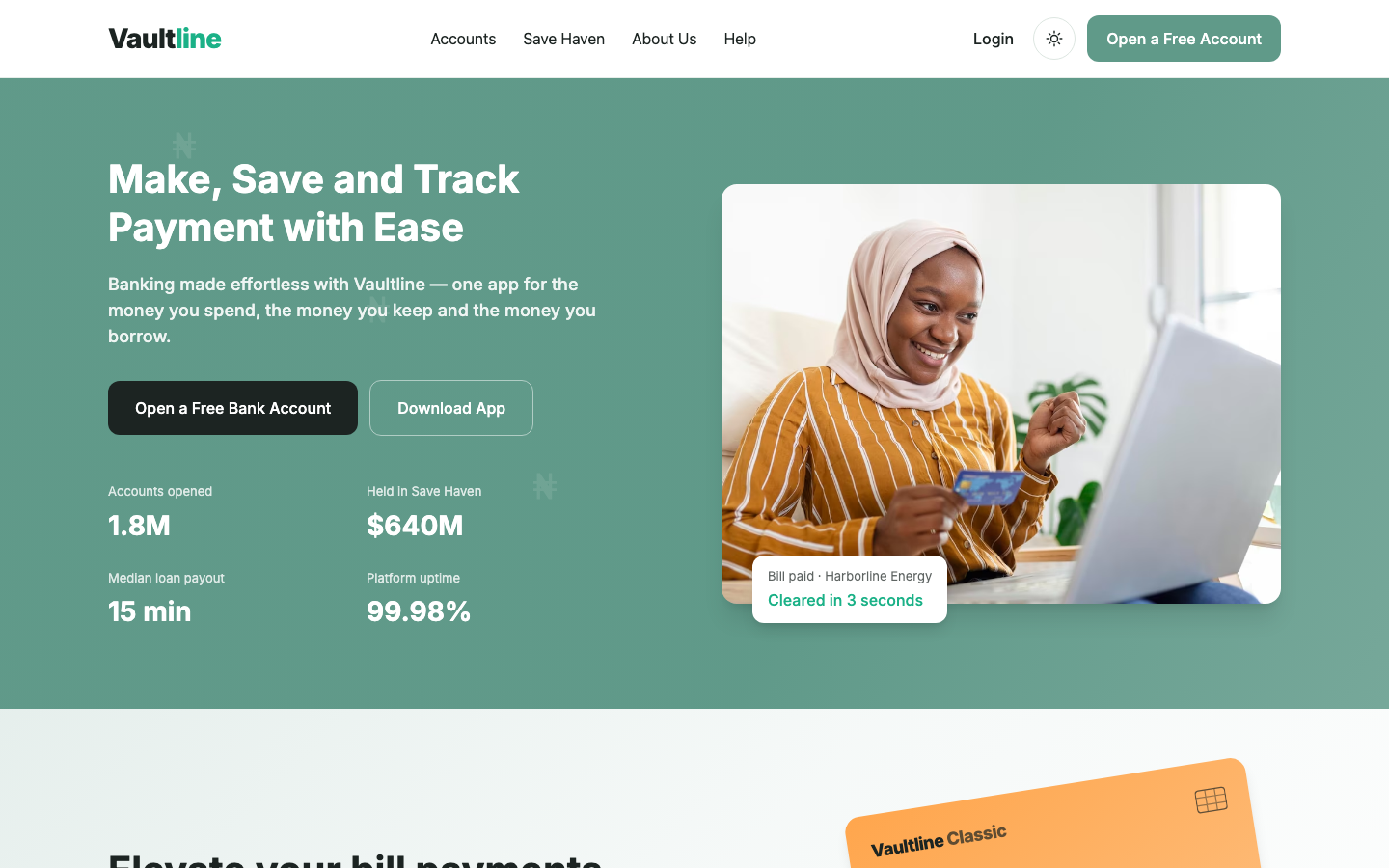 Vaultline website template preview