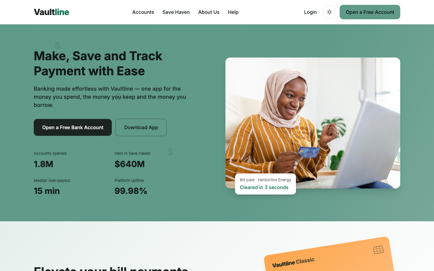 Vaultline website template preview