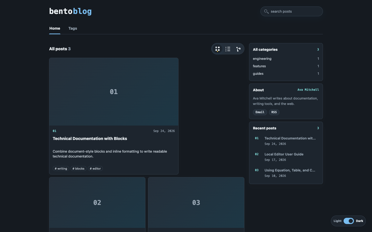 Bento Blog website template preview 2