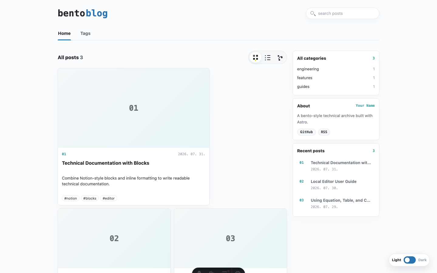 Bento Blog website template preview