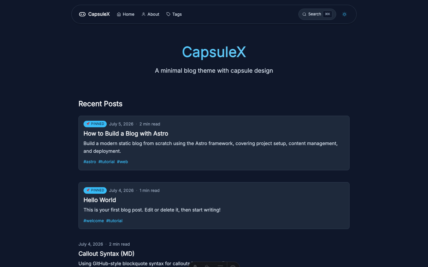 CapsuleX website template — page 2