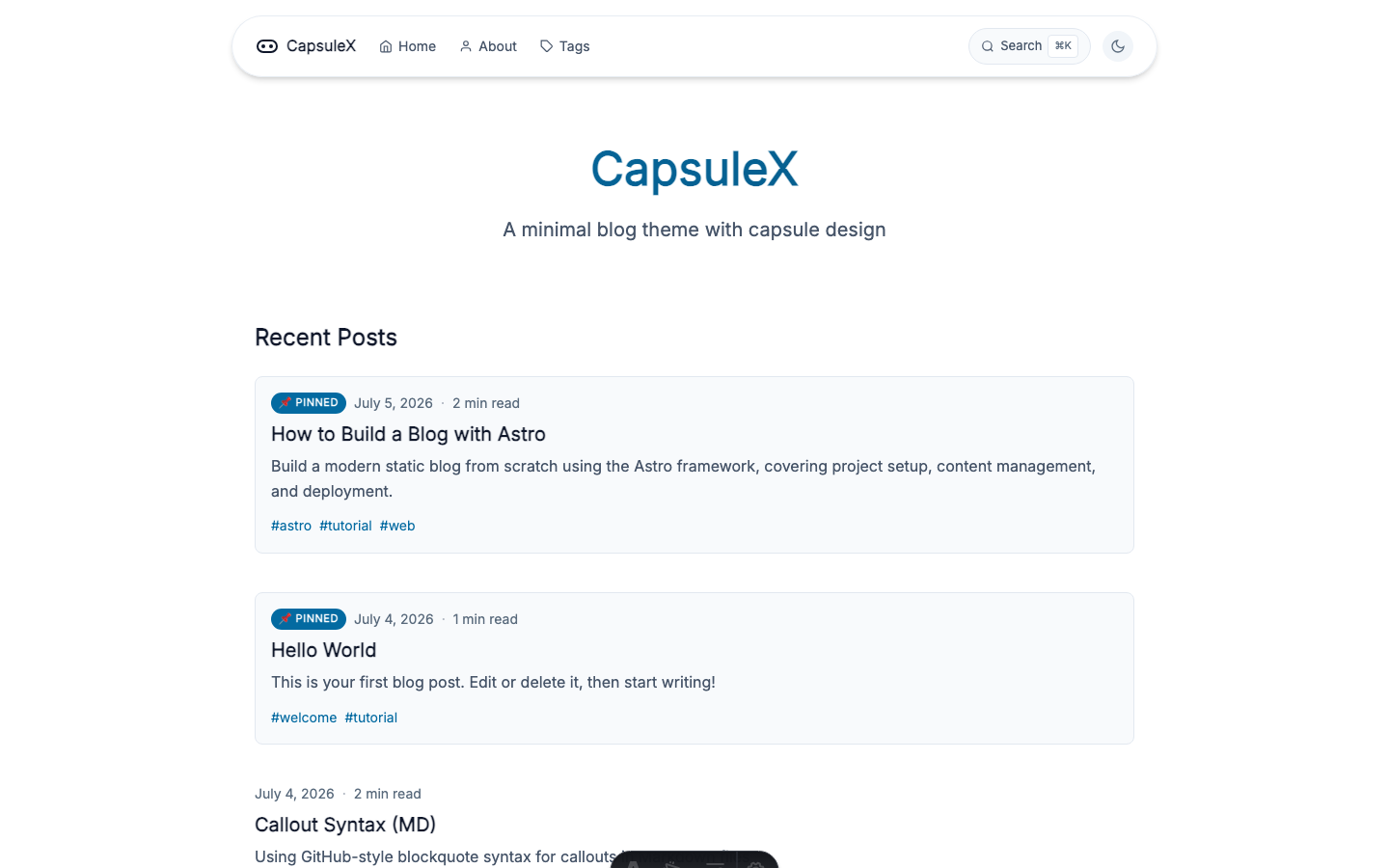 CapsuleX website template preview