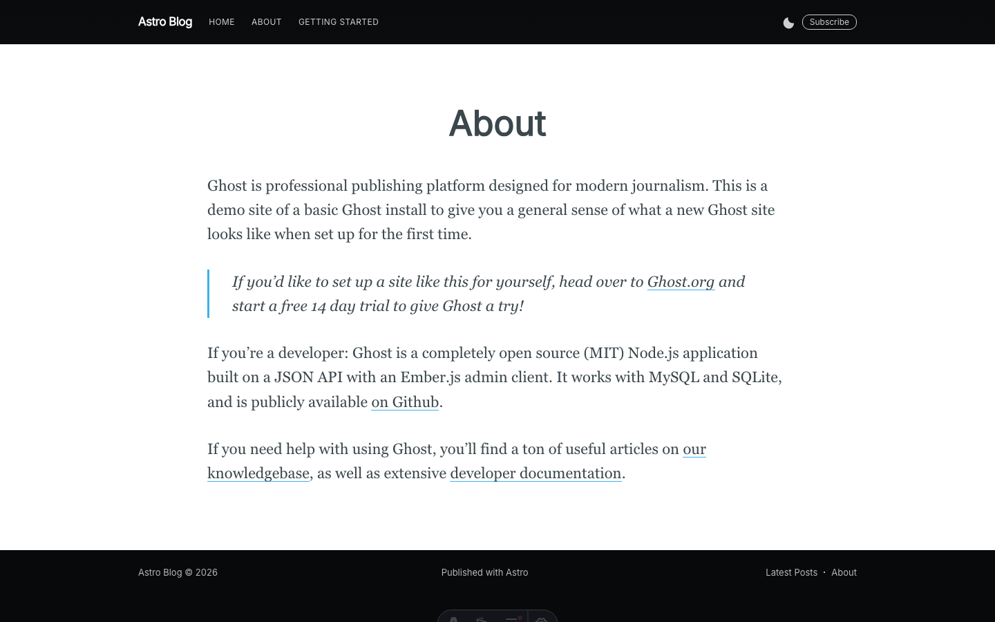Casper website template — page 2