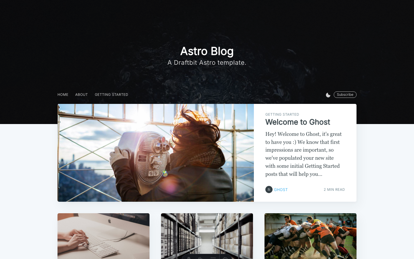 Casper website template preview