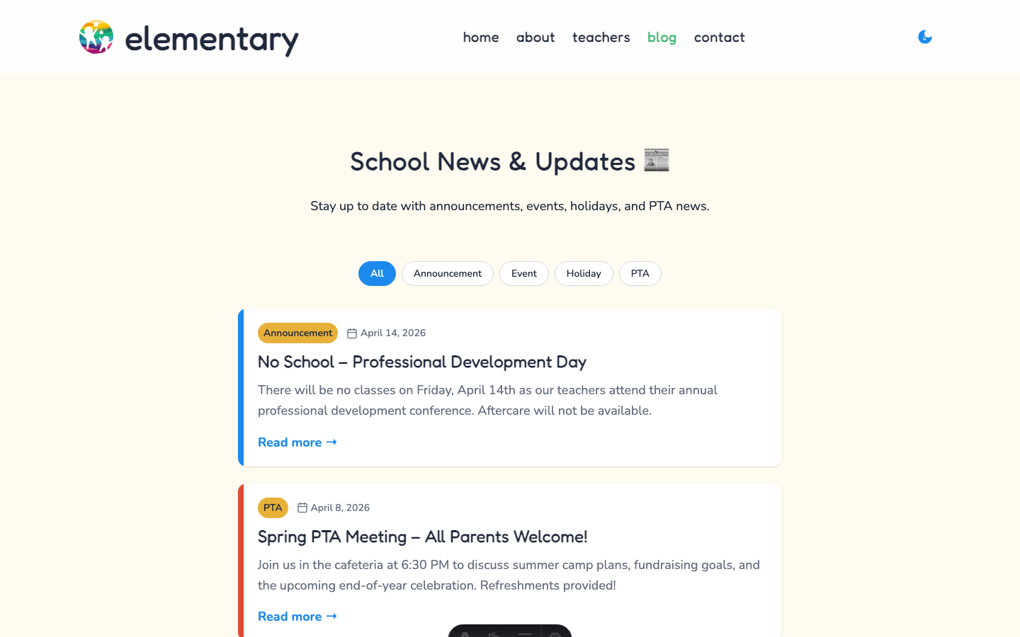 Elementary website template — page 3