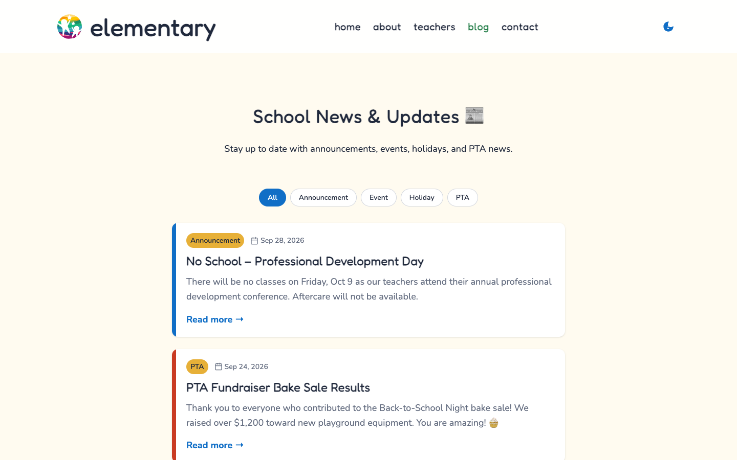 Elementary website template preview 3