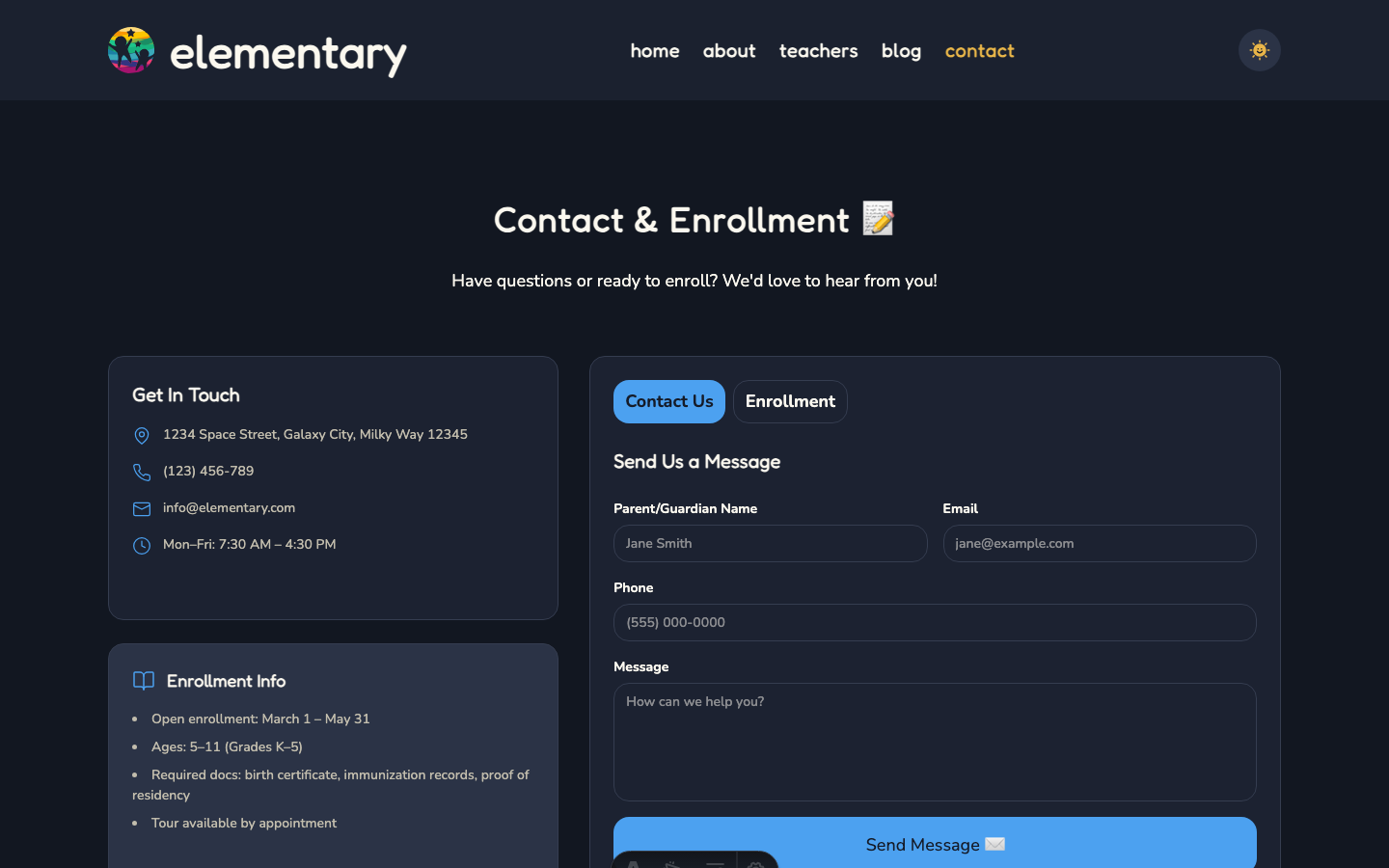 Elementary website template — page 4
