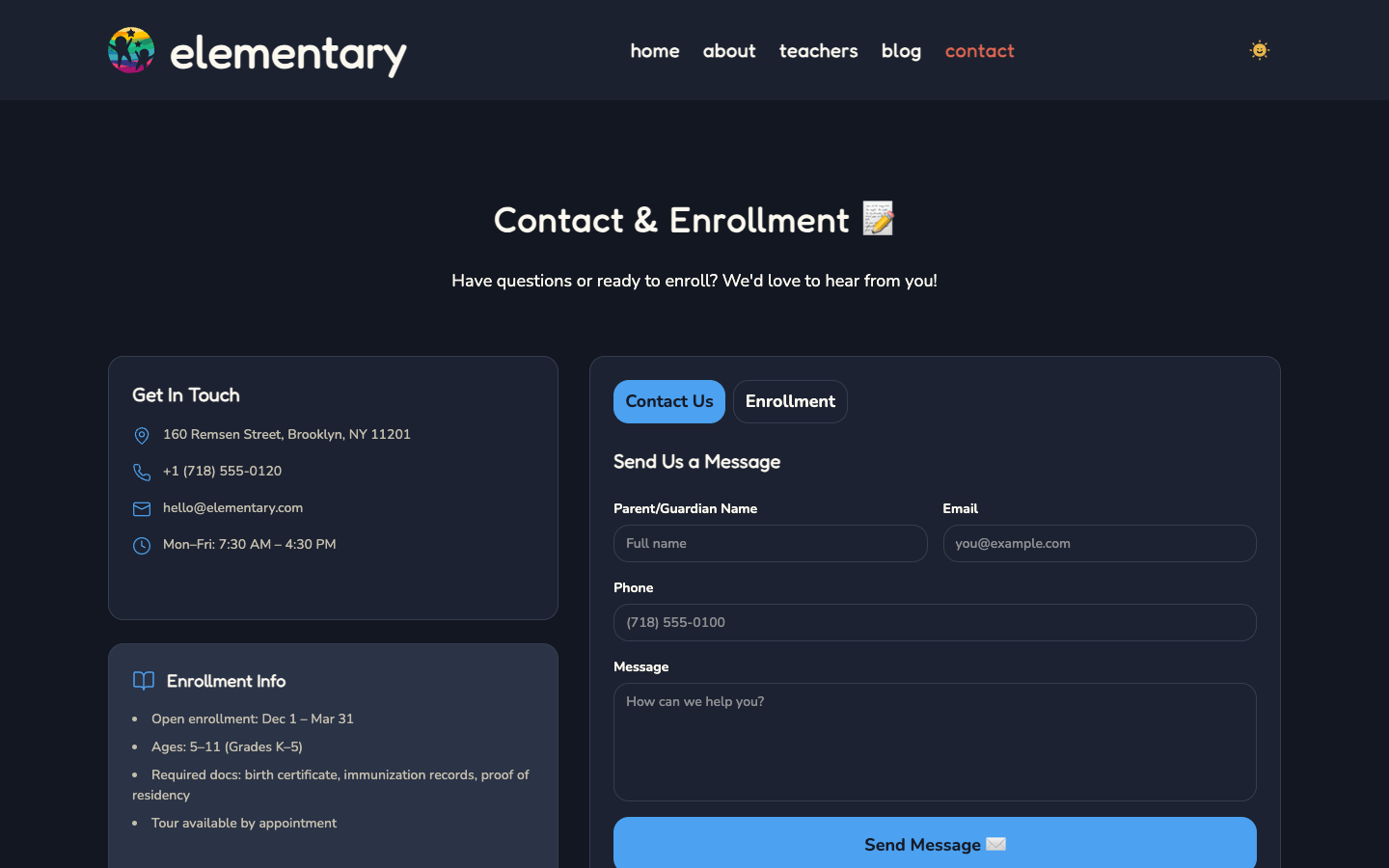 Elementary website template preview 4