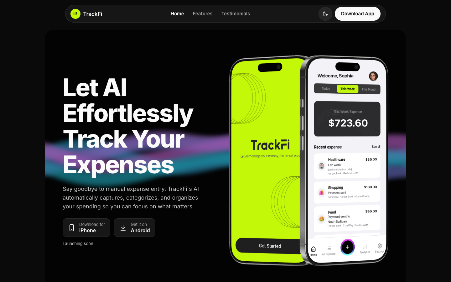TrackFi website template preview 2