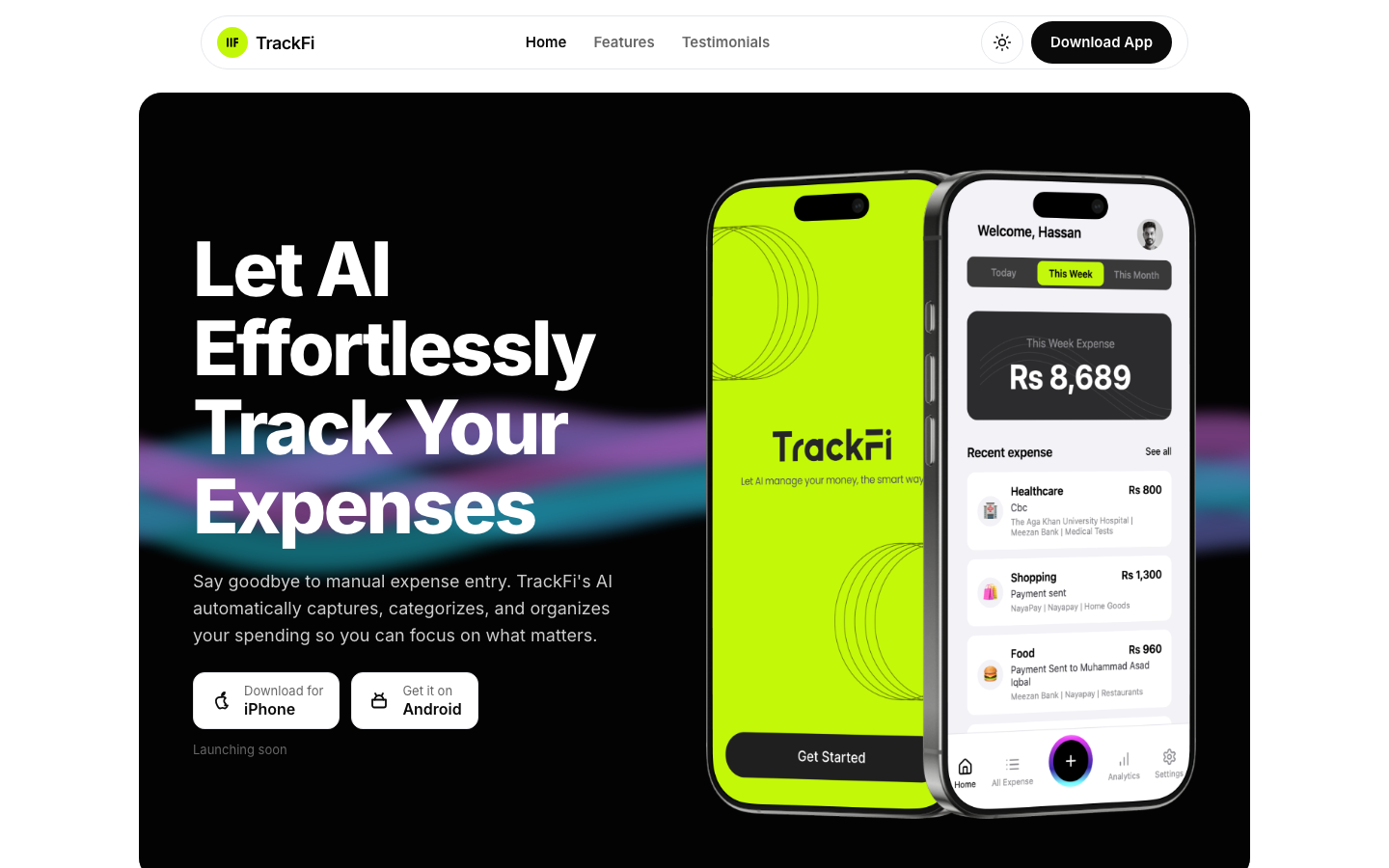 TrackFi website template preview