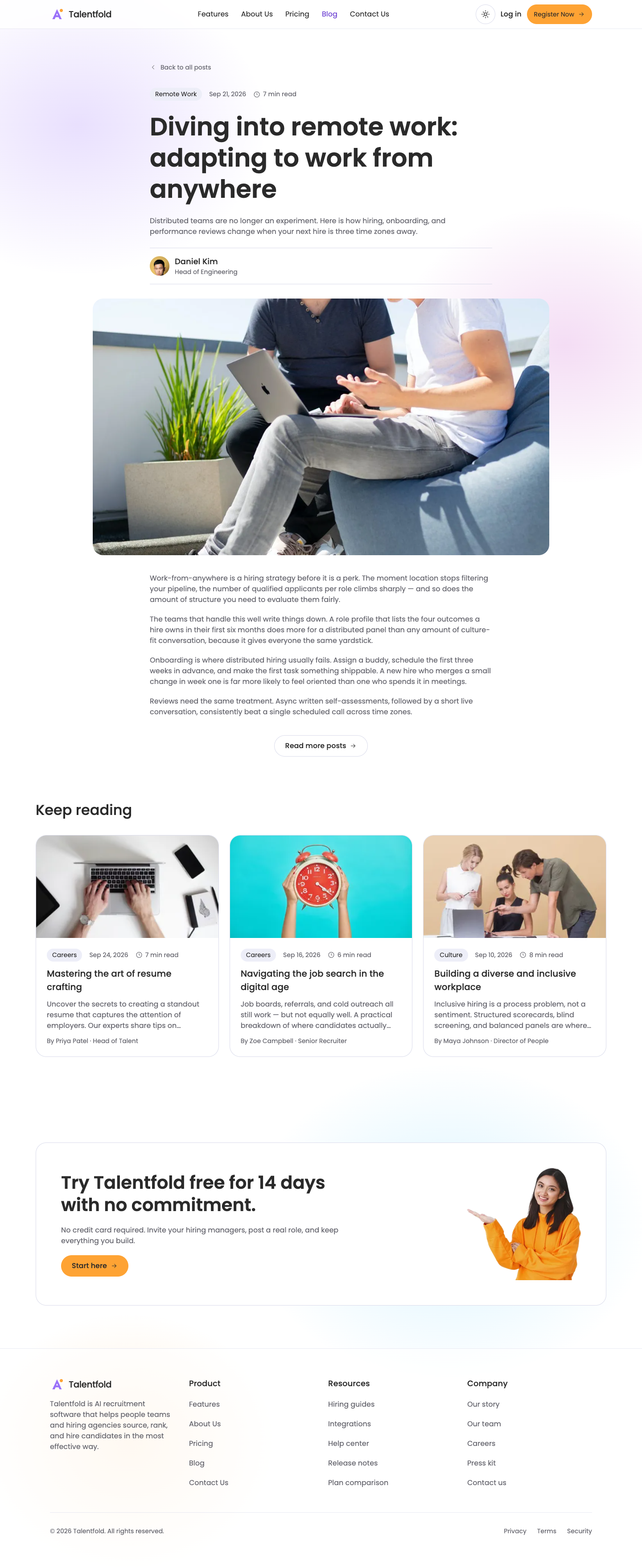 Talentfold website template preview 7
