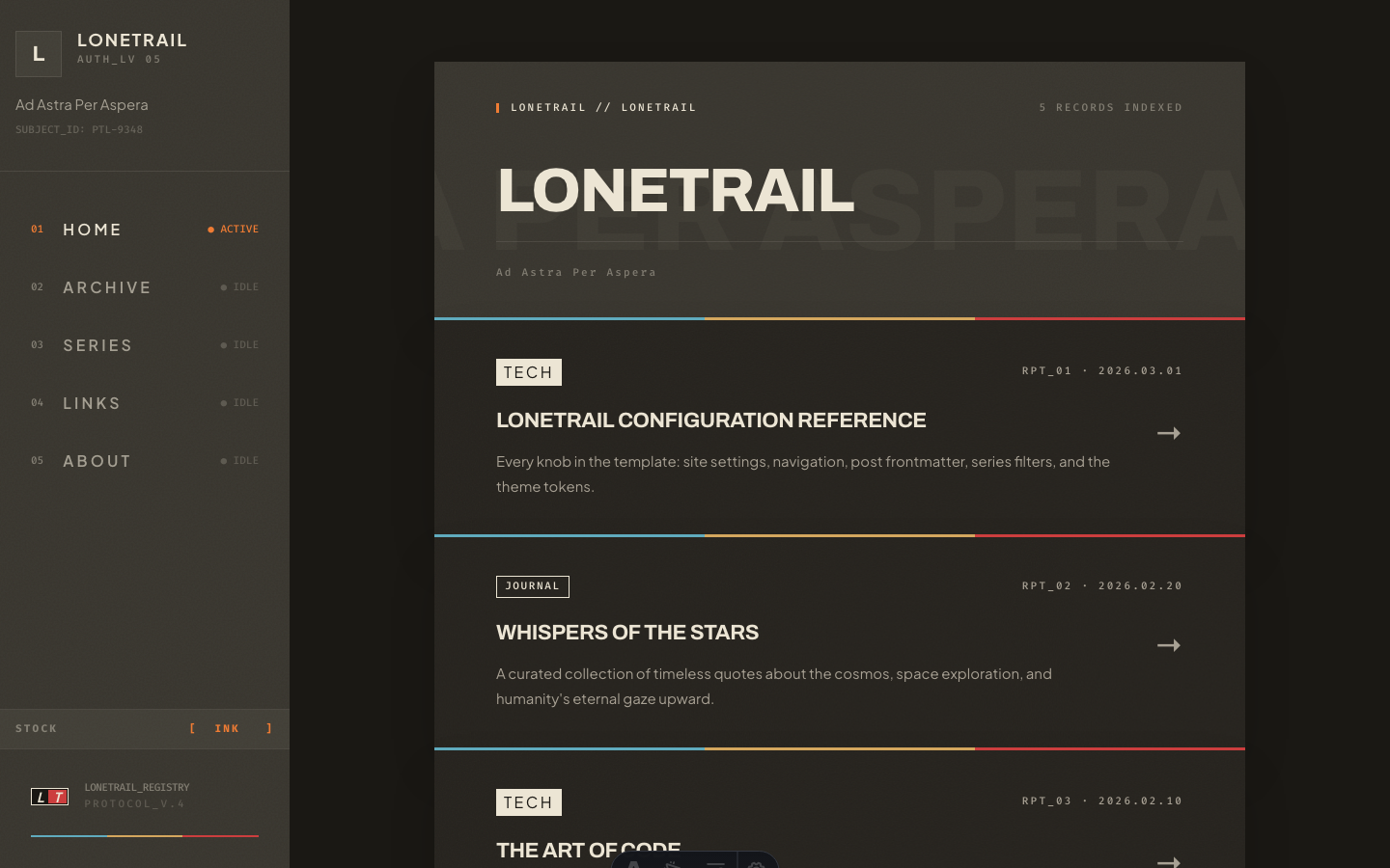 Lonetrail website template — page 2