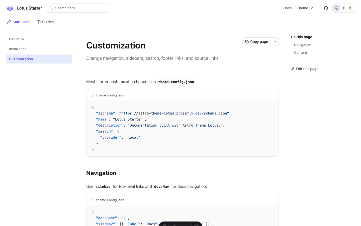 Lotus Docs website template — page 2