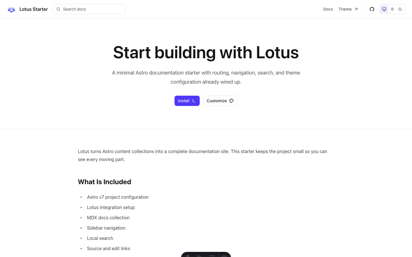 Lotus Docs website template preview