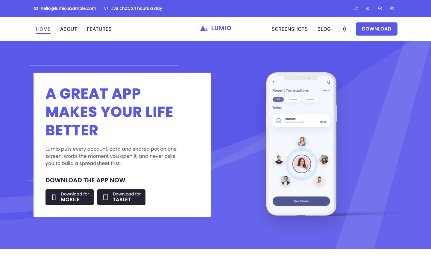 Lumio website template preview