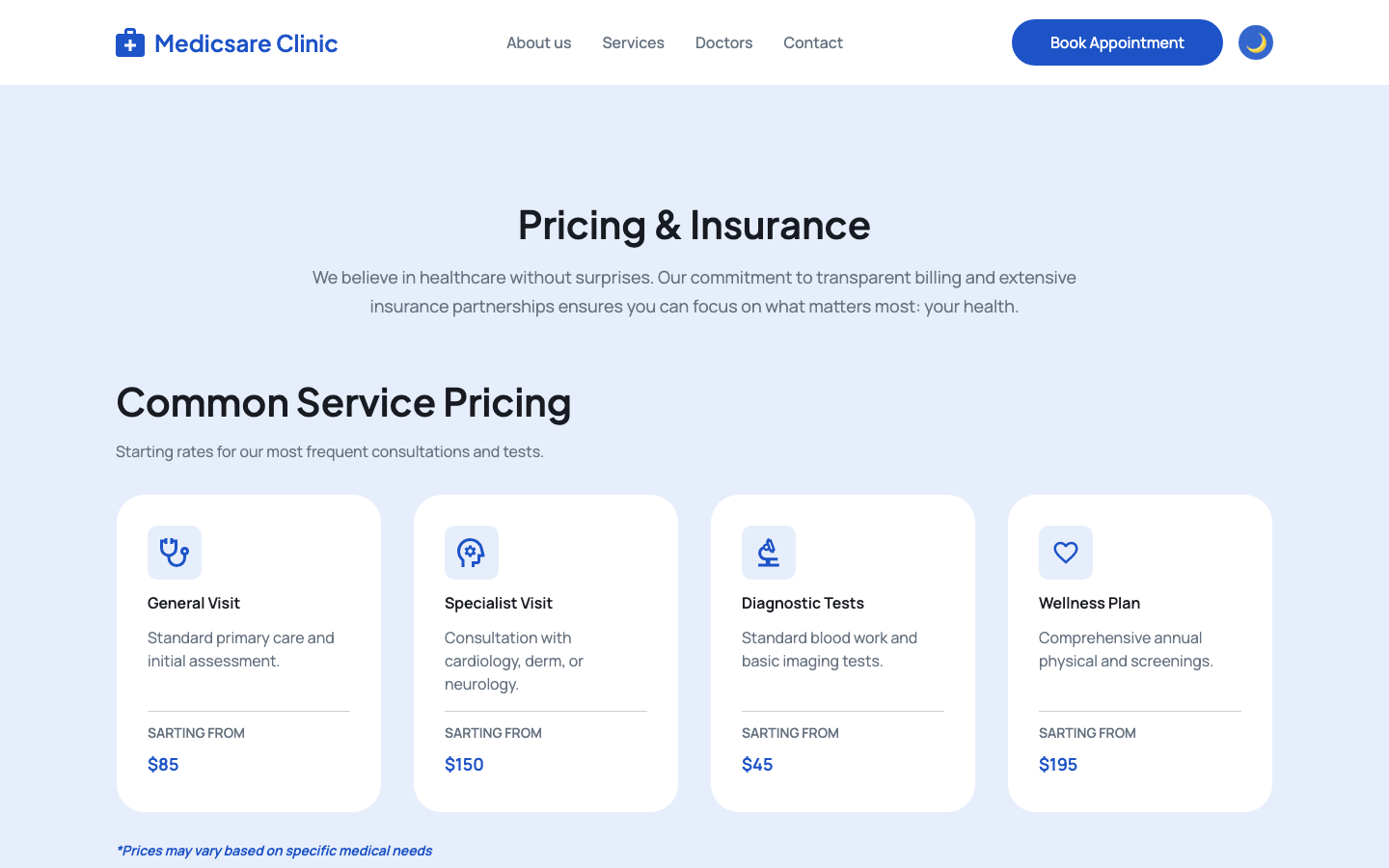 Medicsare website template — page 7