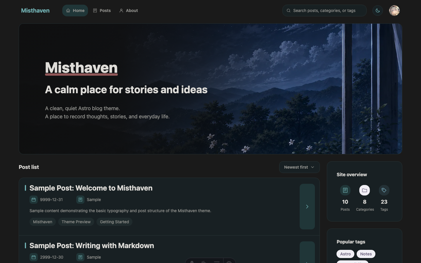 Misthaven website template — page 2