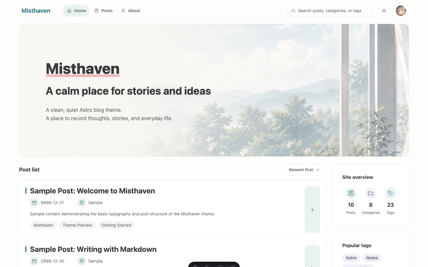 Misthaven website template preview