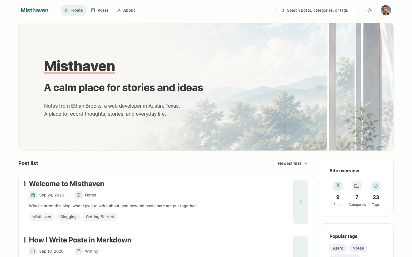 Misthaven website template preview